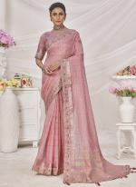 Banarasi Silk Baby Pink Wedding Wear Embroidery Seuqnqce Work Saree